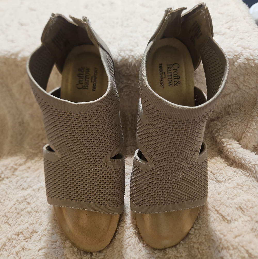 Craft & Barrow Women's Taupe Knit Zip-Back Wedge Sandals